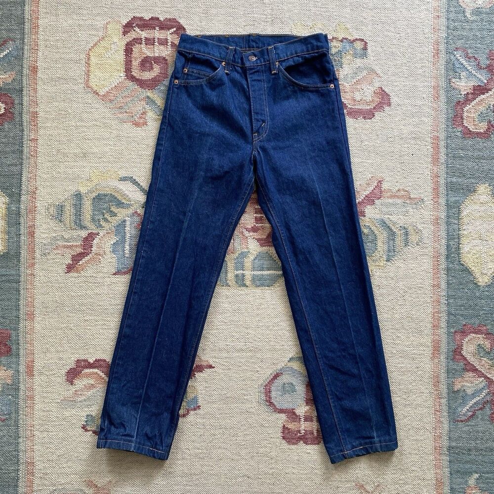 Vintage 80s Levi’s 505-0217 Jeans 29x28 Dark Blue Orange Tab Hemmed Made in USA